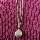 Vintage Gold Tone Ball Sphere Pendant Necklace Double Chain Costume Jewelry