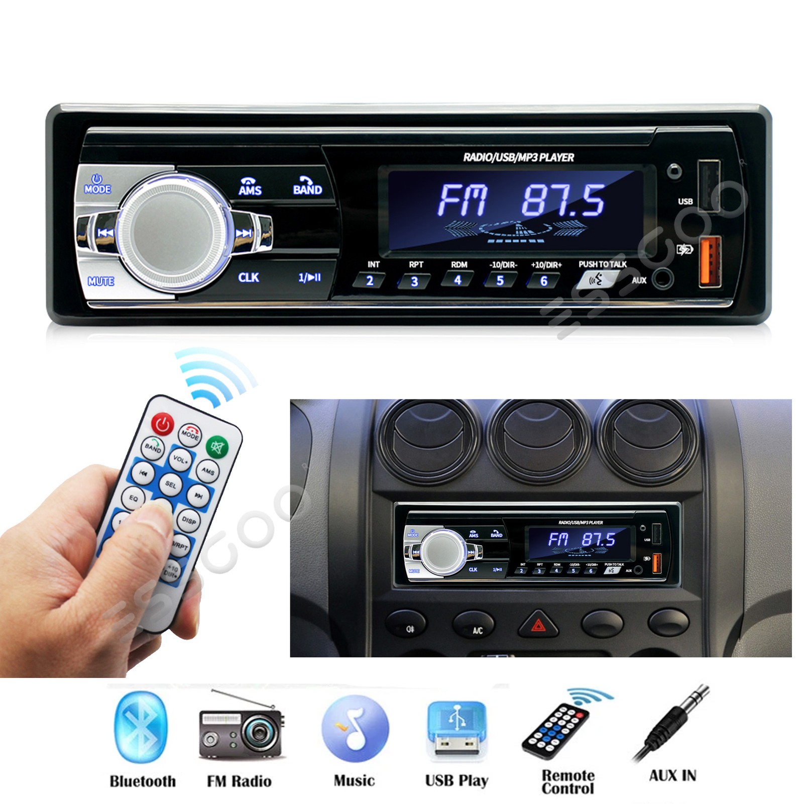 Bluetooth Head Unit Stereo Player Mp3/usb/sd/aux-in/fm In-da