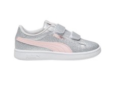Puma Girls Sneakers Smash 3.0 Glitz Glam V Shoes Sz 2.5 C Silver Gray/ Pink New