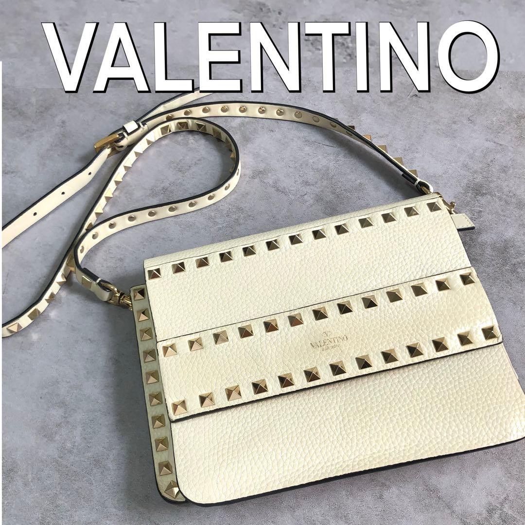 VALENTINO GARAVANI Shoulder Bag Women Beige Genuine Leather Rockstud Flap