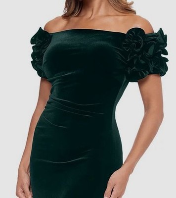 xscape green velvet dress Xscape Evenings Christy Off the Shoulder Velvet Dress 3904X