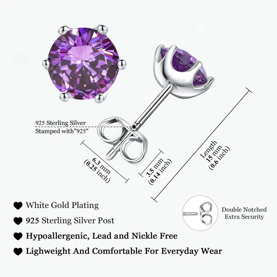 Lab Grown Purple Sapphire Emerald Ruby Gemstone Earrings 925 Silver Stud Earring - Image 4 of 4