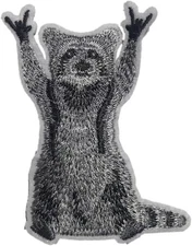 Rocking Raccoon Patch, 3 inches - Iron On/Sew On - Funny Cute 3 inches, Grey 