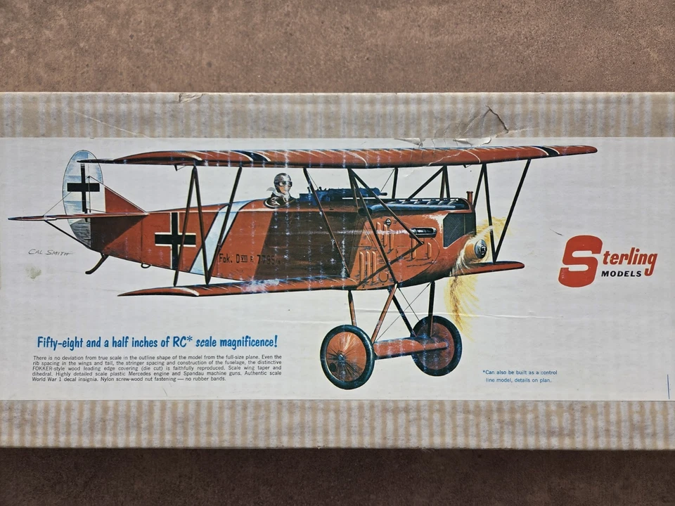 Sterling Fokker D-7 R/C Balsa Model Airplane Kit #FS 21- 58 1/2" WS .45-.65 NIOB - Image 2 of 4