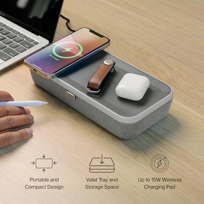 BLACK - ORBITKEY NEST V2 PORTABLE DESK ORGANIZER WITH WIRELESS CHARGER