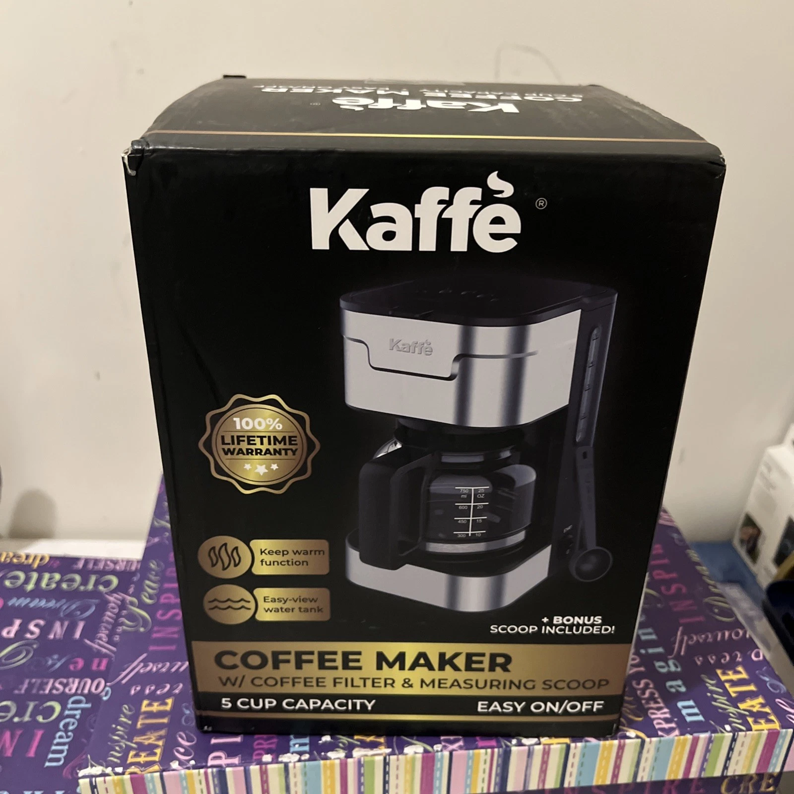 Kaffe Coffee Maker W/ Coffee Filter & Measuring Scoop 5 Cup Capacity-New In Box