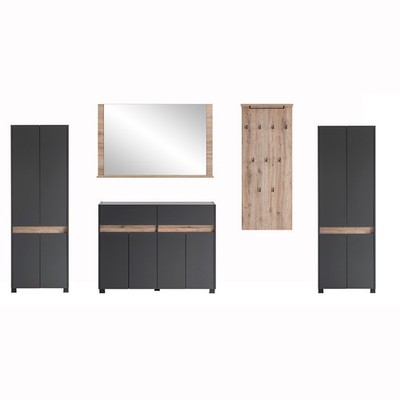Flur Set inkl. Schuhschrank in anthrazit mit Wildeiche Nb. Spiegel Paneel