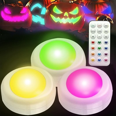 LED Color Changing Pumpkin Lights Timer Control Puck Light Battery 16 Colors