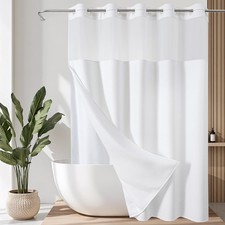Hookless Shower Curtain Mesh Top Waterproof Liner Magnets White 72x75 Inch