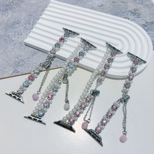 Round Gemstone  Pearl Bracelet Band For Apple Watch S9/8/7/6/5/4/SE