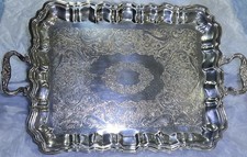 Vintage Sheridan Silver Plated Butler Serving Tray 22x 15" Footed Ornate
