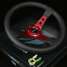 Nrg 350mm 3deep Dish 6-holes Bolts Steering Wheel Black Leather Red 3 Spokes