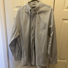 Tommy Hilfiger Sz XL 80s 2 Ply Fabric Blue White Striped Button Down Shirt Flaws