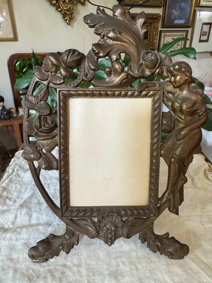 Antique Art Nouveau Ornate Brass Picture Frame - Image 2 of 4