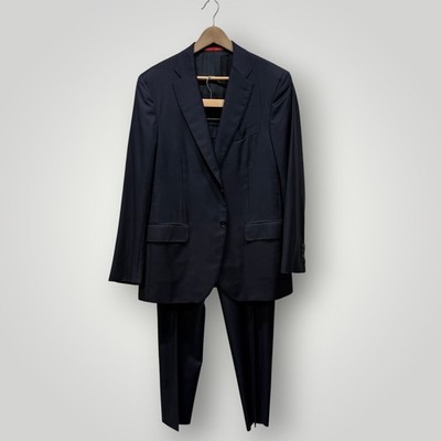 Isaia Napoli Mens Navy Blue Aquaspider Wool Suit Base Sanita Italy 54 8R/ 44R US