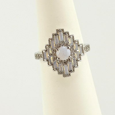 Bomb Party RIng Sz 8 ''Talk Sparkly To Me'' Moonstone on Rhodium