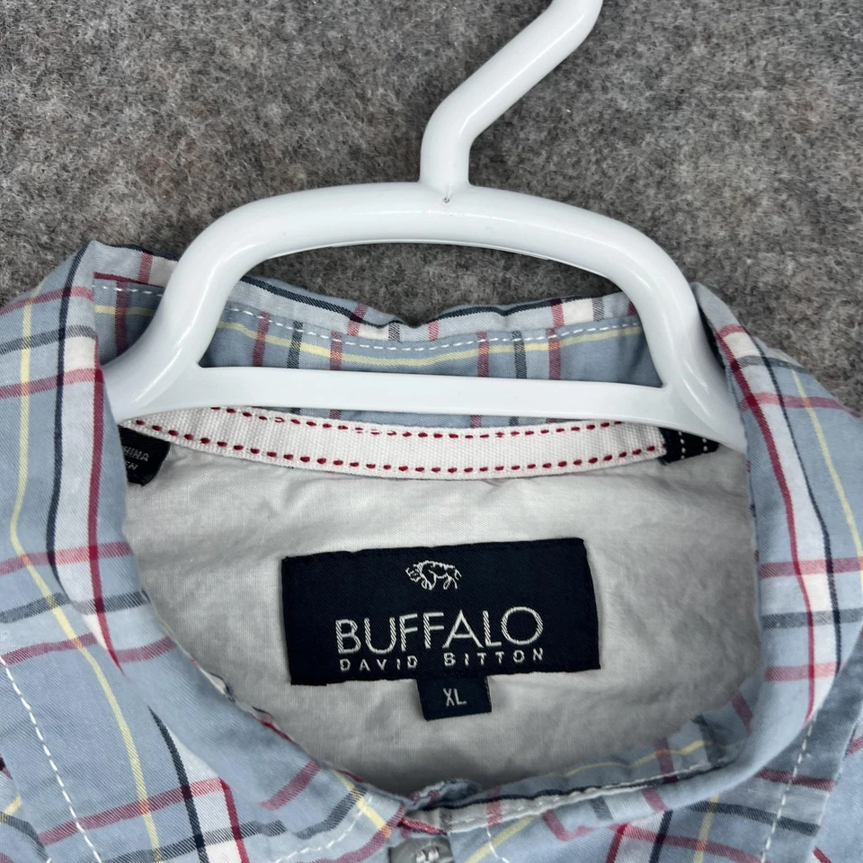 Camisa Buffalo David Bitton Para Hombres XL Azul Rojo Cuadros Western Abotonada Manga Larga Foto 3 de 4