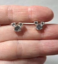 Disney Mickey Mouse Head 925 Sterling Silver CZ Cubic Zirconia Stud Earrings