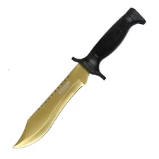 Defender-Xtreme 12" Gold Blade Stainless 3CR13 Steel Hunting Knife with Sheath