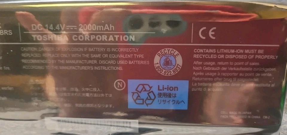 Batería Toshiba Li-Ion Modelo # PA3450U -1BRS DC 14.4V 2000mah Foto 2 de 4