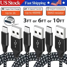 Braided USB C Type-C Fast Charging Data SYNC Charger Cable Cord 3/6/10FT LONG US