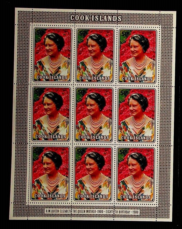 COOK ISL. Sc 554 NH MINISHEET OF 1980 - QUEEN MOTHER - Sc$8 - (DL24)