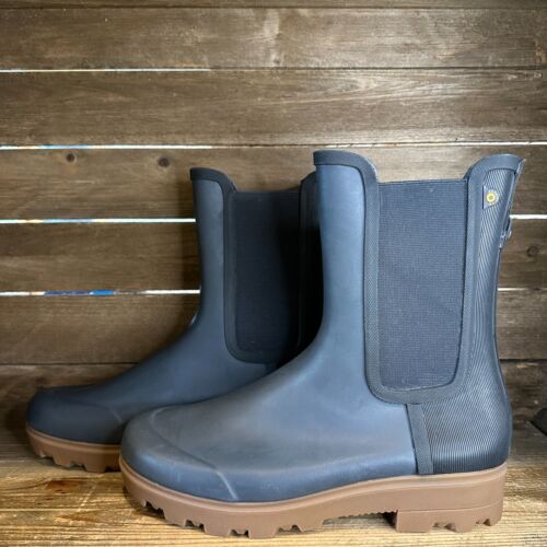 New Womens Bogs Holly Tall Chelsea Shine Black Rain Boots Booties Size 11 M - Picture 2 of 7