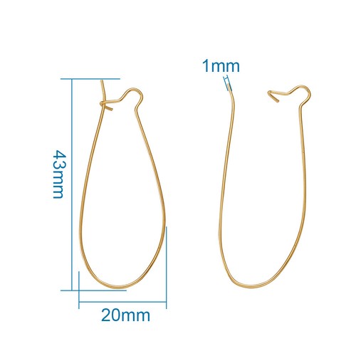 50 ganchos de alambre para oreja renal de latón para pendientes colgantes largos dorados 20x43 mm - Imagen 5 de 6