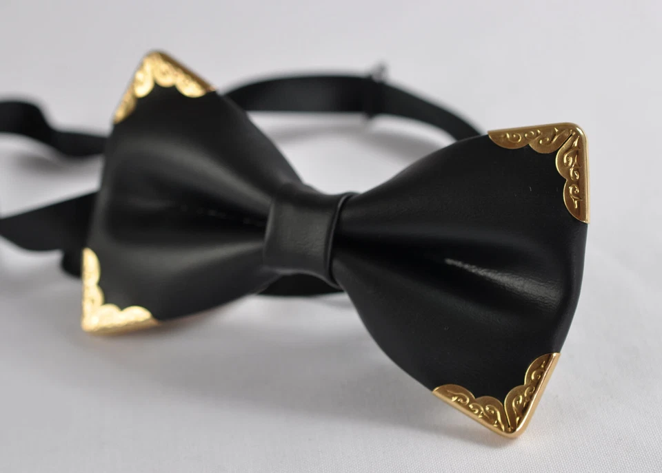  Мужские ПВХ искусственной кожи золото золотой черный блестящий галстук-бабочка галстуки-бабочки свадьбы вечеринки - Изображение 3 из 4