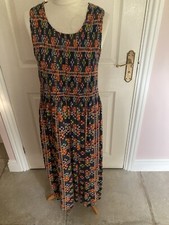 BEAUTIFUL MAXI DRESS SLEEVELESS SMOCKING 12 14 16 PATTERNED COOL RAYON VGC