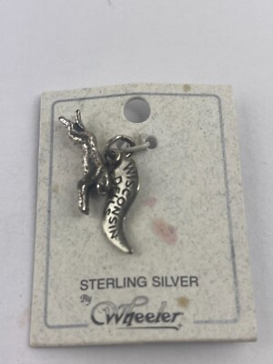 Sterling Silver Wisconsin Dells Jumping Dog Over Standing Rock -Charm by Wheeler