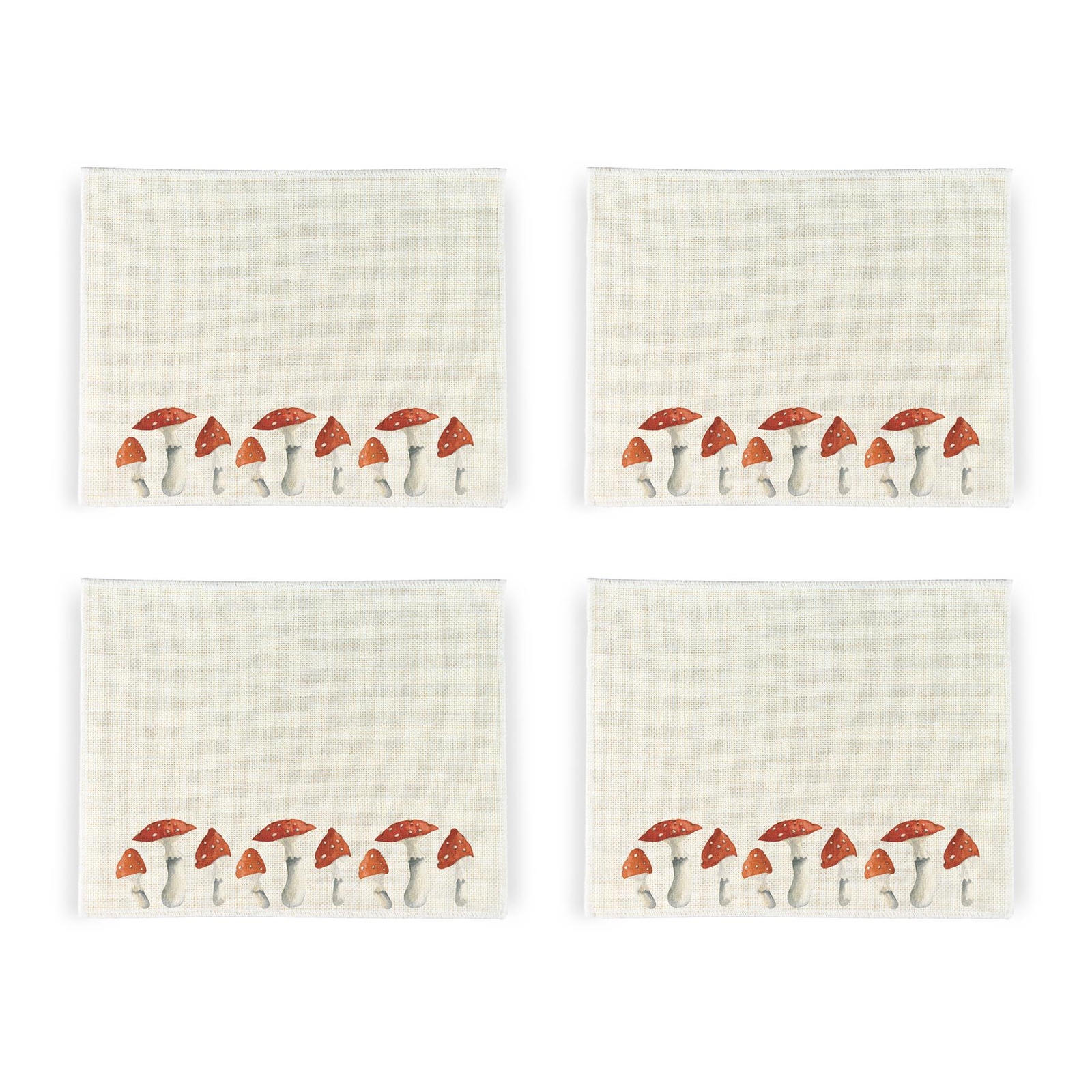 Wild Forest Mushrooms Linen Placemat Set - Fabric Table Mats Set of 4