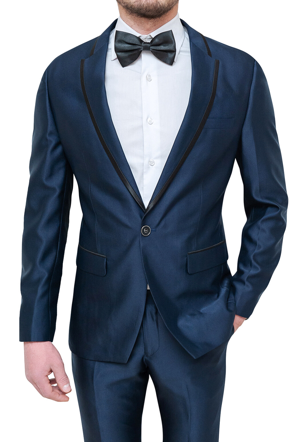 Elegante abito uomo Diamond sartoriale blu raso lucido vestito smoking  cerimonia | eBay