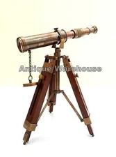 Brass Telescope With Wooden Tripod Nautical Scope Pirate Spyglass Decor New Gift