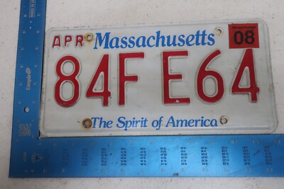 Massachusetts License Plate Tag 2008 08 MA Natural Sticker 84F E64