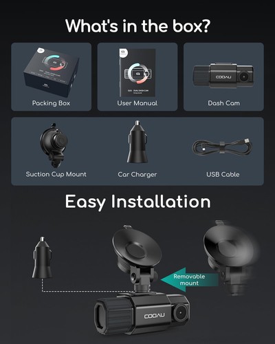 COOAU D20 Doppia Dash Cam 2.5K+1080P per Uber e Taxi Driver - Foto 9 di 9