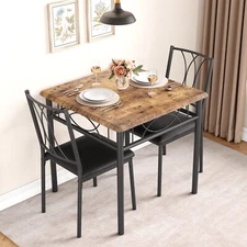 3 PCS Dining Set Table and 2 Upholstered Chairs Wood Top for Small Space Kitchen