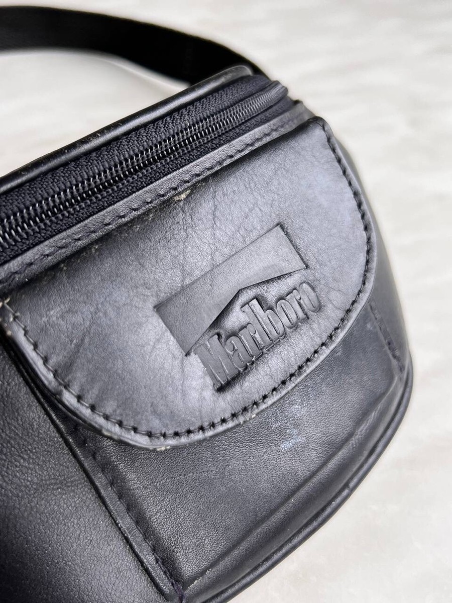 Vintage 90s Marlboro Full Leather Total Black Logo Sling Bag