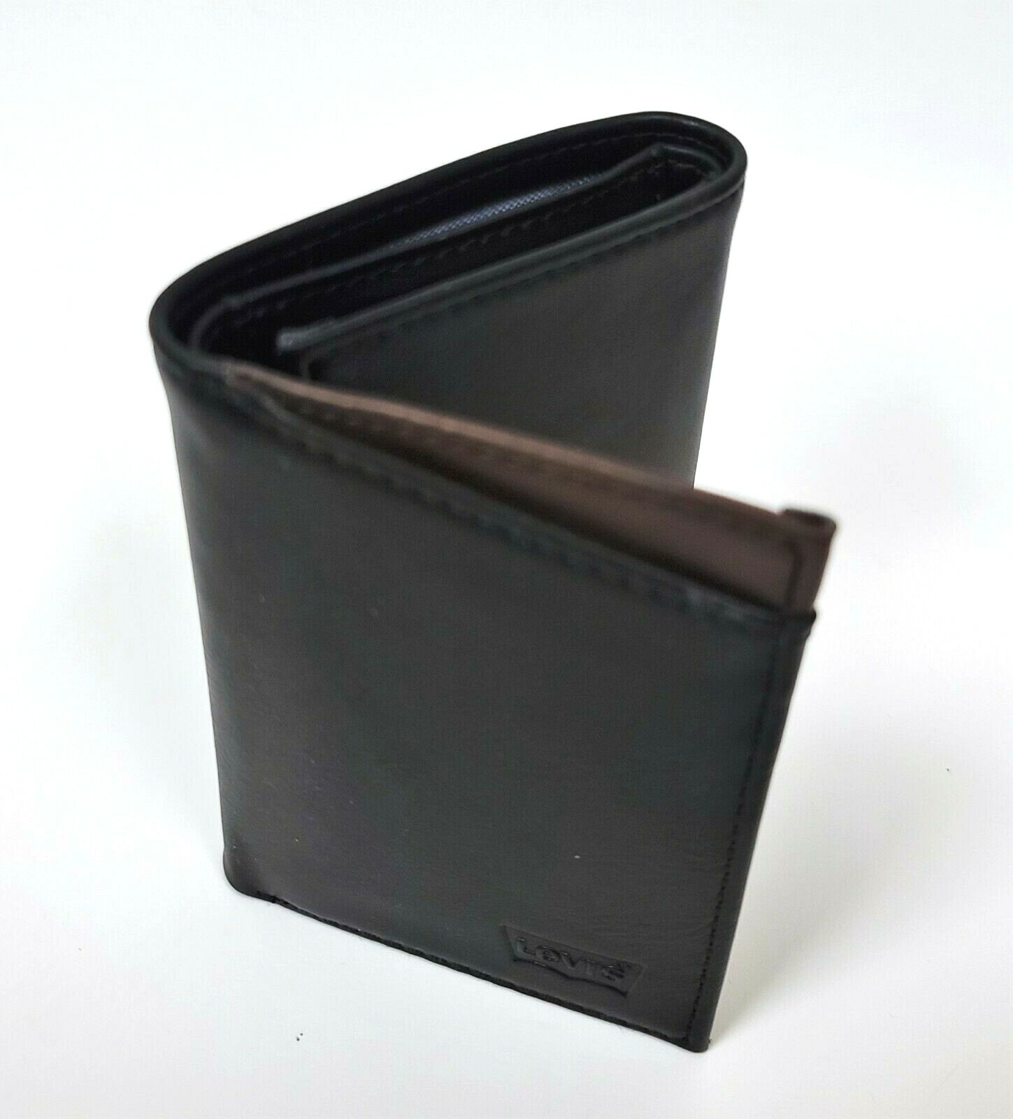 NEW LEVI'S BLACK,BROWN LEATHERETTE,LOGO,RFID TRIFOLD MEN'S WALLET eBay