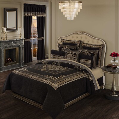 J Queen Laurenza Black 4 Piece Comforter Set in Queen