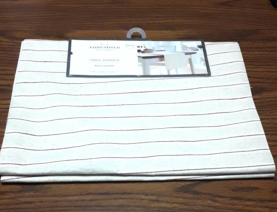 Threshold Table Runner 72" Striped Beige Red Yarn Dyed Machine Washable Dinning - Image 2 of 4