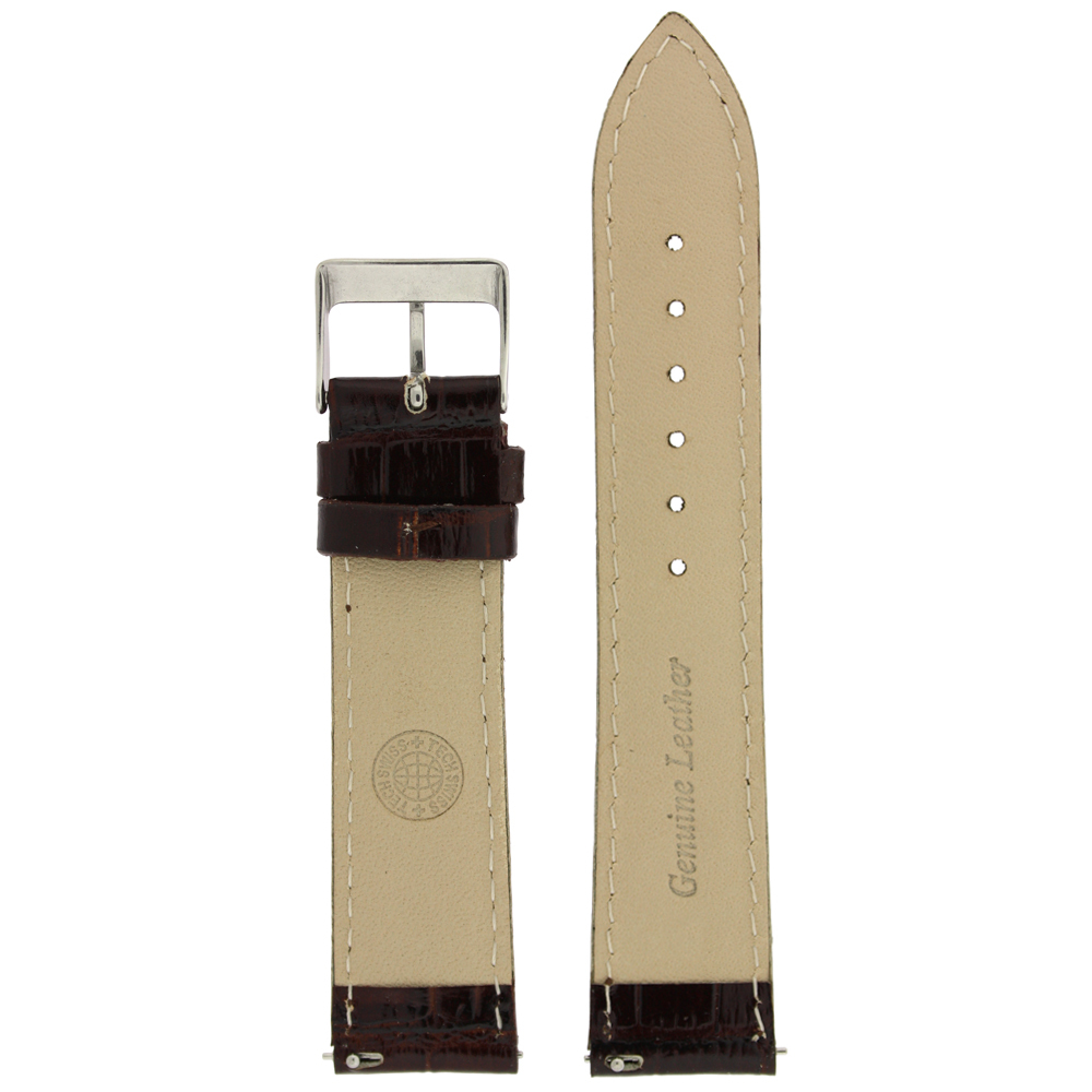 Crocodile Grain Brown Watch Band with Easy Change Springs 12mm - 20mm