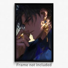 Anime Art Poster - Man Feeling Worthy Wearing Sparkling Gold Earrings (Print)