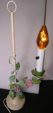 COLLECTABLE TOLEWARE ITALIAN MID CENTURY TOLE LAMP METAL VINE WRAPED FLOWERS