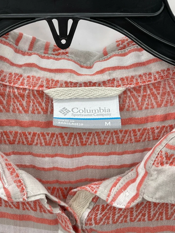 Columbia Top Mujer Mediano Rosa Rayas Abotonadas Manga Larga Camisa Boho Exterior Foto 3 de 4