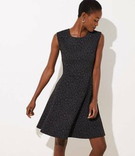 LOFT NWT Women's Leopard Jacquard Flare Dress - Black - Size 0