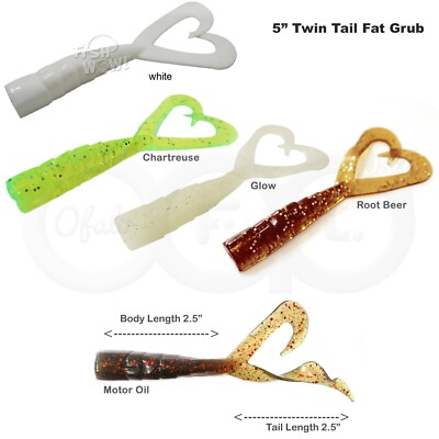 40pcs Fishing 5 inch (tail extended) Twin Tail Perch Grub Scampi Random Colors