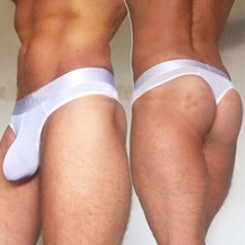 JOCKMAIL Men's Ice Silk Low Rise Bulge Pouch Underwear Thong Briefs Boxer Trunk 
