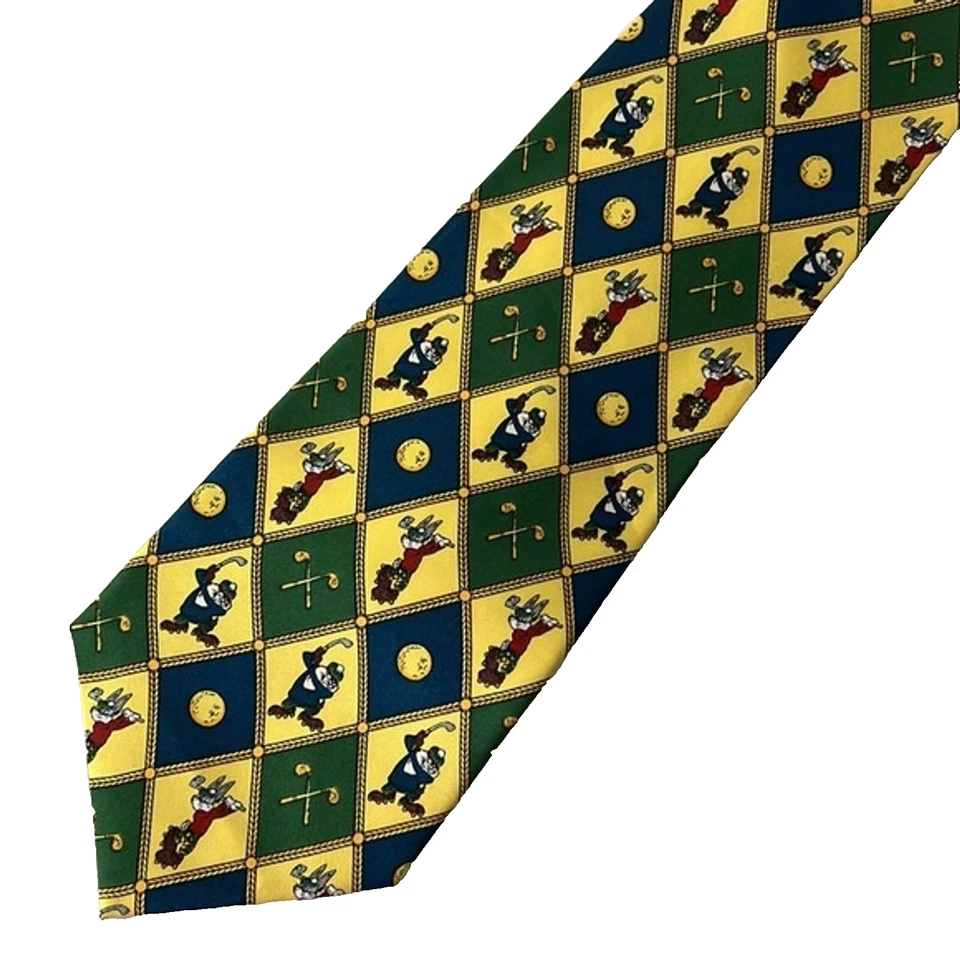 Looney Tunes Golf Necktie 1997 Vintage All Silk Bugs Bunny Tasmanian Devil Taz Foto 2 de 4