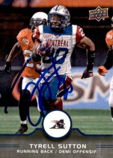 Tyrell Sutton Signed 2016 Upper Deck CFL Football card Montreal Alouettes